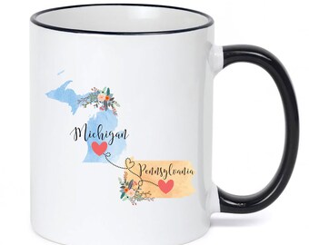 Michigan Pennsylvania Mug / Michigan to Pennsylvania Gift / Michigan to Pennsylvania Coffee Mug / Hostess Gifts for Wedding Showers