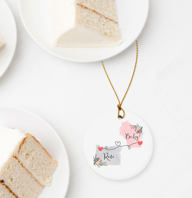 Custom Two State Ornament DOUBLE SIDED Ornament Missing You Gift State Love Ornaments Connected States Ornament Custom Ornaments