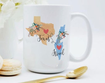 Texas Israel Mug / Israel Texas Mug / Destination Mug / Texas to Israel Gift Coffee Cup / Exchange Student Gift / Israel Coffee Mug