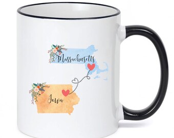 Massachusetts Iowa Mug / Iowa Massachusetts Mug / Connected States Coffee Mug / Two State Mug / Summer Vacation Mug / 11 or 15 oz
