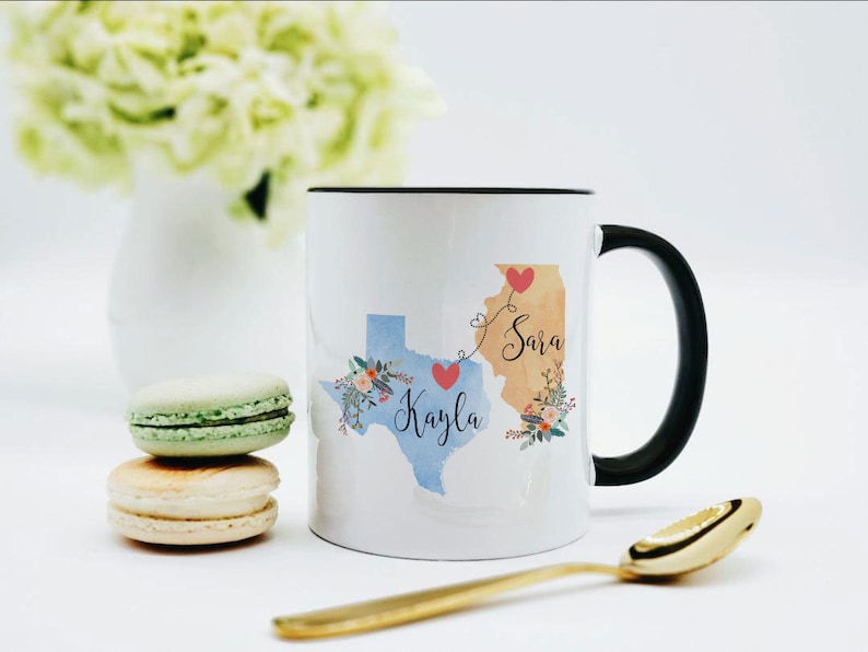 Custom Two State Mug / Long Distance Gift / Long Distance Friend Mug / Custom Country Mugs / State to State Mug Going Away to College Gift image 1