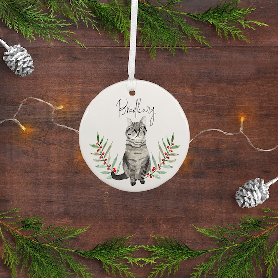 Gray Tabby Cat Ornament Personalized / Cat Christmas Ornament / Grey Tabby Ornament / Personalized Cat Ornament