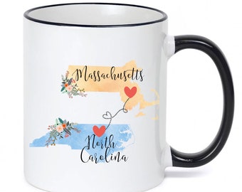 Massachusetts North Carolina Mug / North Carolina Massachusetts Mug / Two State Coffee Mug / Connected States Mug / 11 or 15 oz
