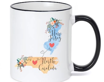 New Jersey North Carolina Mug / North Carolina New Jersey Mug / New Jersey to North Carolina Gift / 11 or 15 oz