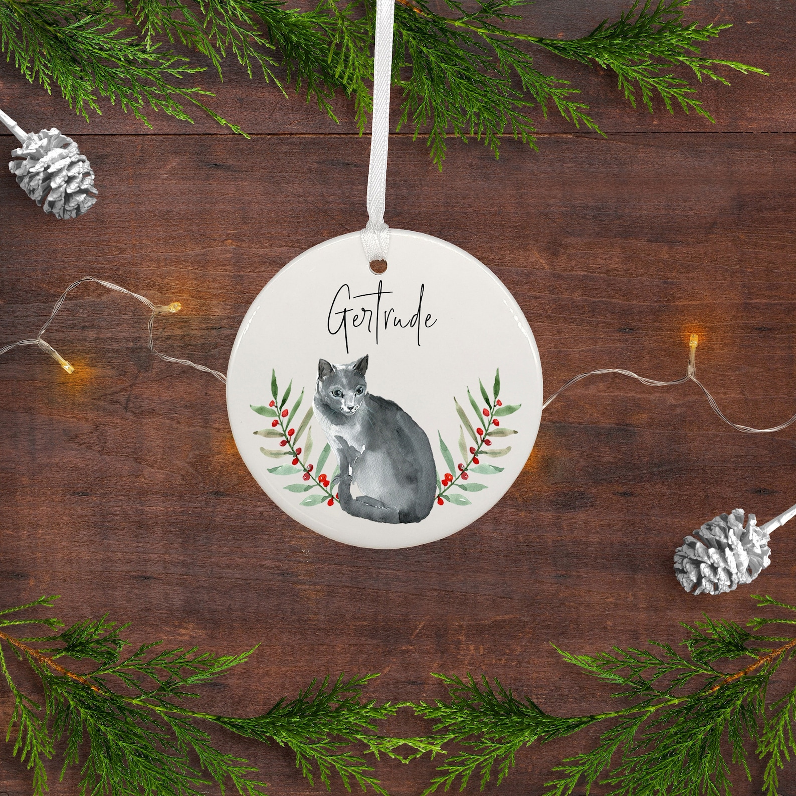 Gray Cat Ornament Personalized / Grey Cat Christmas Ornament / Etsy