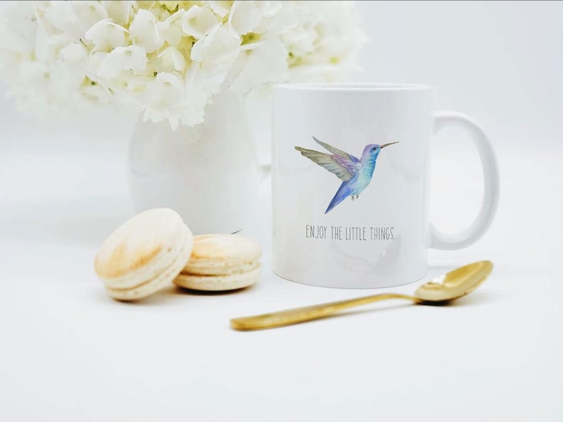 Hummingbird Mug / Enjoy the Little Things Mug / Hummingbird Coffee Mug / Hummingbird Cup / Hummingbird Coffee Cup / Inspirational Mug image 1