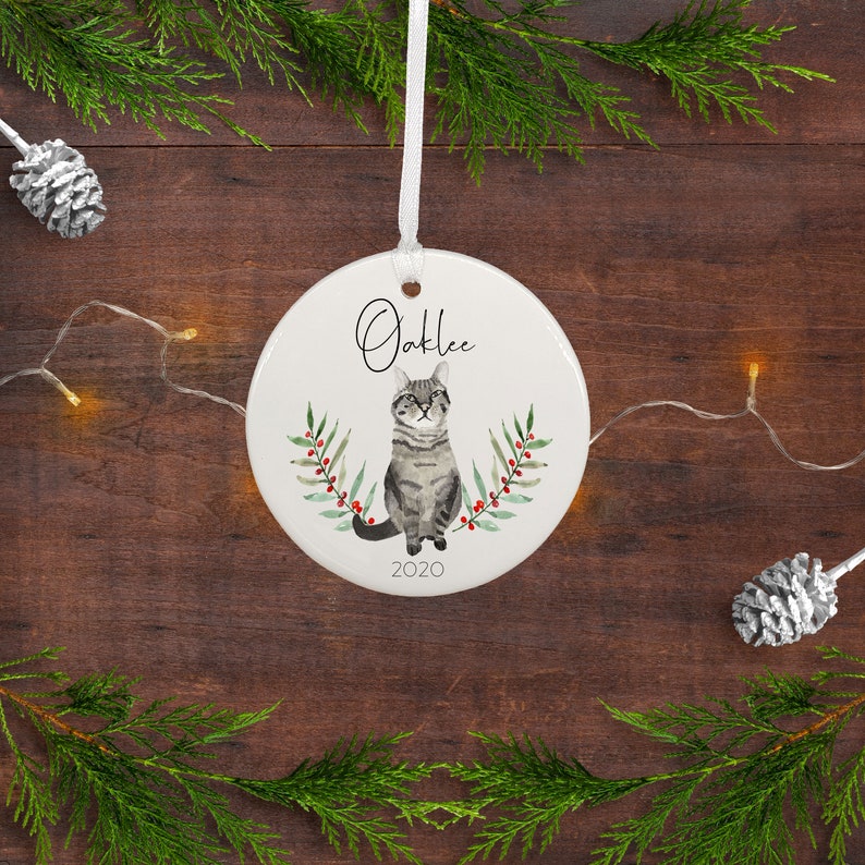 Gray Tabby Cat Ornament Personalized / Cat Christmas Ornament Etsy
