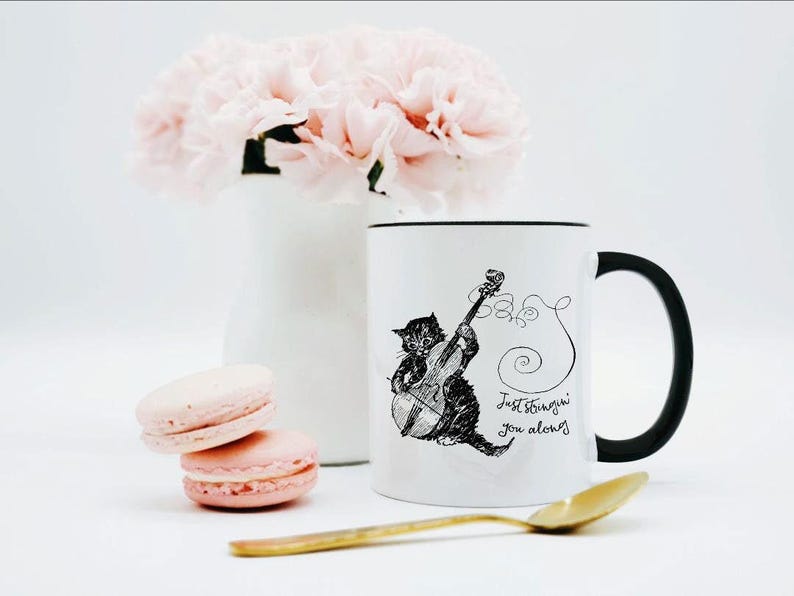 Just Stringin' You Along Cat Mug / Violin Mug / Music Lover Gift / Cello Gift / Violin Gift / Cute Mug image 1