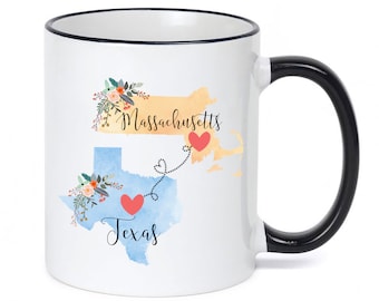 Massachusetts Texas Mug / Texas Massachusetts Mug / Massachusetts to Texas Gift / Texas to Massachusetts Gift / Inexpensive Hostess Gift