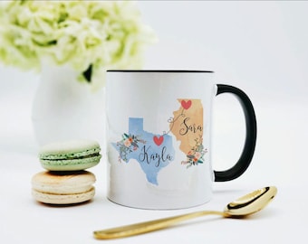 Custom Two State Mug / Long Distance Gift / Long Distance Friend Mug  / New Home Gift  / State to State Mug Going Away to College Gift
