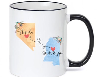 Nevada Mississippi Mug / Mississippi Nevada Mug / Mississippi to Nevada Gift / Nevada to MS Coffee Cup / Gift For Hostess 11 or 15 oz