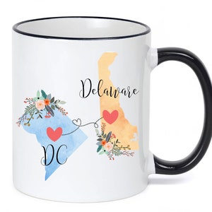 Washington DC Delaware Mug / Delaware DC Mug / Connected States Coffee Mug / Two State Mug / Going Away Party Gift / 11 or 15 oz