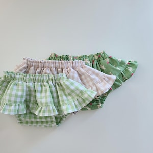 Gingham Ruffle Skirted Baby Bloomers: Handmade Cotton Outfit