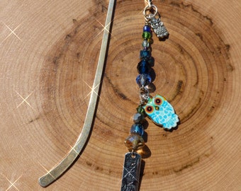 Beaded Owl Bookmark: Handmade Tibetan Silver Shepard Hook