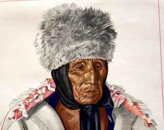 Winold Reiss Native American Lithograph Print: Blackfoot Warrior, Vintage 1940s