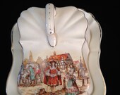 Old English Covered Cheese Butter Serving Dish Transferware Design Ye Olden Days Sandland Ware Lancaster Sandland Ltd Hanley England