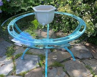 Molla Mid-Century Modern Teal Cast Aluminum Patio Dining Table