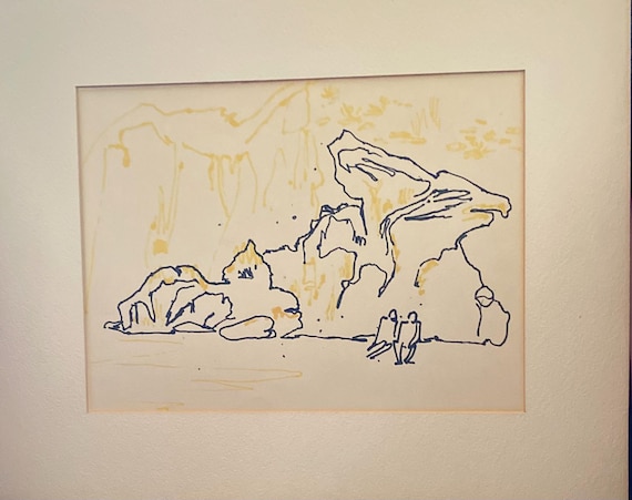 Original Mid Century Abstract Modern Pen and Ink Drawing Point Lobos California