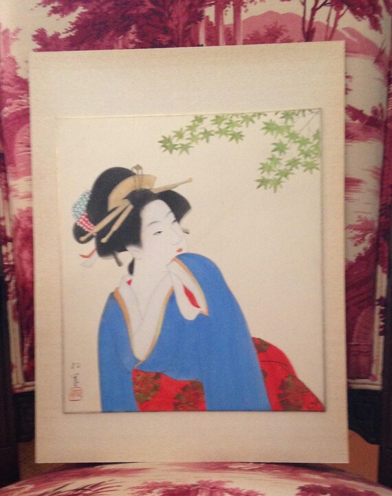 Shohaku Japanese Beauty Woman Painting Wall Art Print Framed 12x16