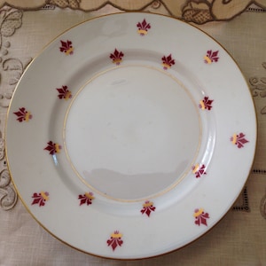 Antique Victorian/Edwardian Bavaria-Germany Eschenbach Porcelain Footed Holiday Plate H-P Decoration Burgundy/Gold Fluer De Lis Trademarked