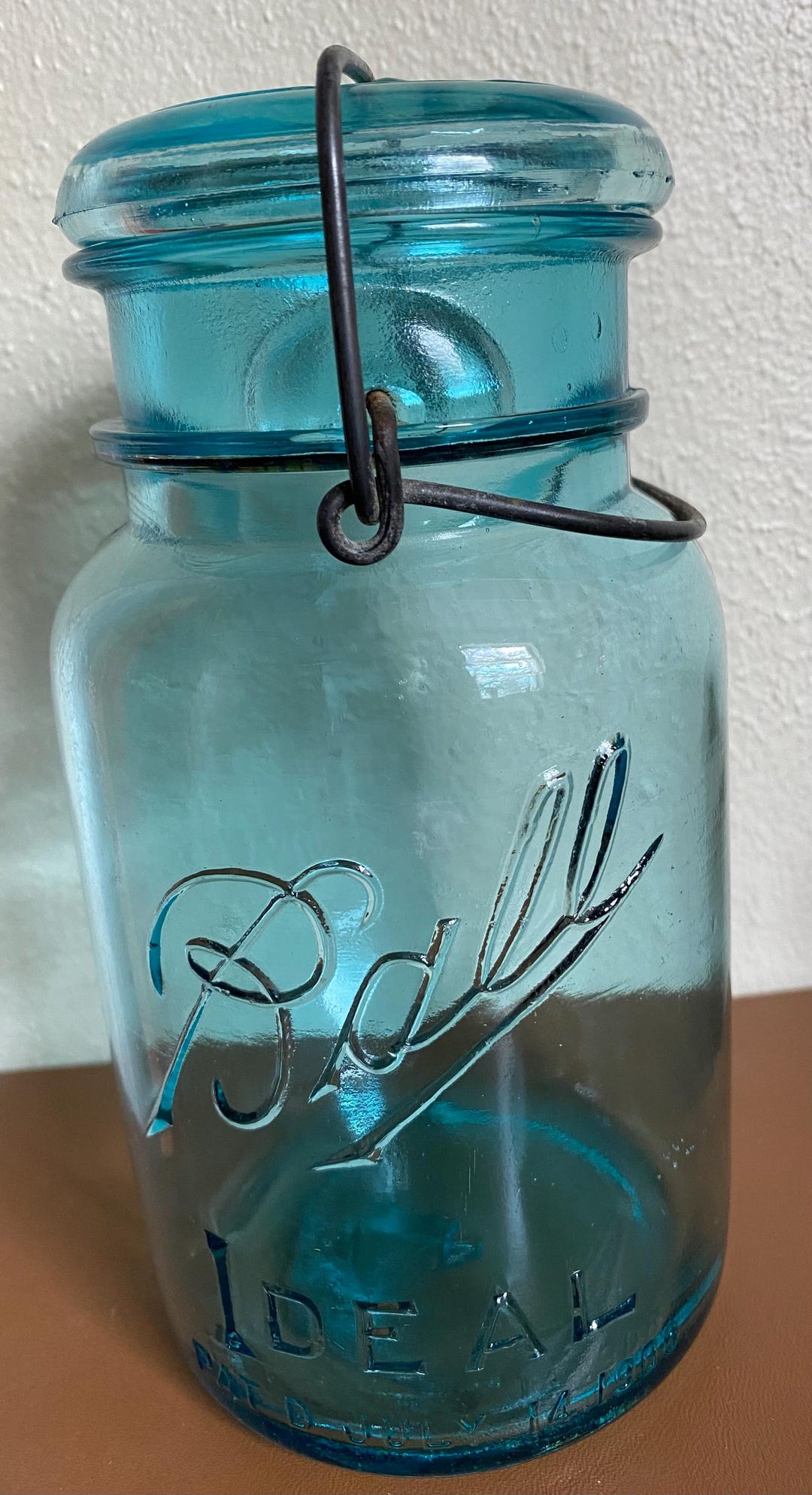 Ball IDEAL メイソンジャー PAT'D1908 蓋付 アクア Antique Ball Ideal Aqua Blue Quart Canning Jar - Pat D 1908 - Etsy