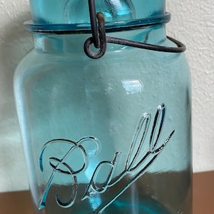 Antique Ball Ideal Aqua Blue Quart Canning Jar - Pat D 1908