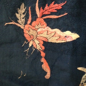 Antique Qing Chinese Floral Forbidden Stitch Silk Floral Textile Auspicious Symbols Panel Pillow Cover w Liner 13 x 29 1/2 Inches