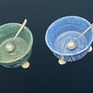 Porcelain Salt and Pepper Cellars: Swirl Design, C. Hugo Pott Spoons