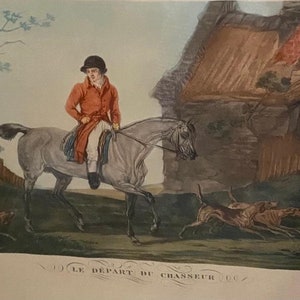 Aquatint Etching Engraving Late 19th e. 20th c. France Le Depart du Chasseur After Carl Vernet (1758-1836) France Debucourt Engraver Paris