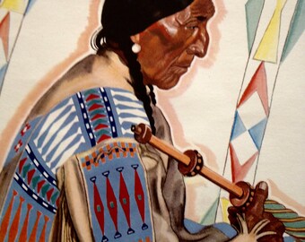 Winold Reiss Blackfoot Sundance Lithograph – Vintage Native American Art