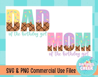 Mamá y papá de la cumpleañera SVG / Cumpleaños de helado / Fiesta de helado SVG