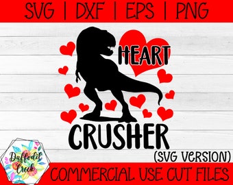 Dinosaur Valentine SVG | Boys Valentine's SVG | Heart Crusher SVG