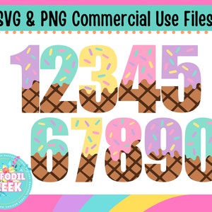 Numeri di gelato SVG / Compleanno di gelato / Pacchetto gelato SVG