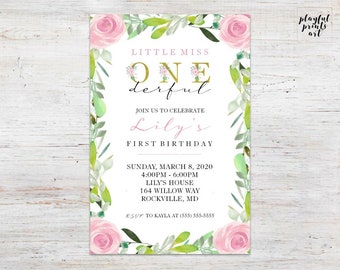 Personalized Floral Birthday Invitation, Digital Download, Printable