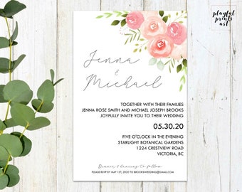 Personalized Floral Wedding Invitation, Digital Download, Printable