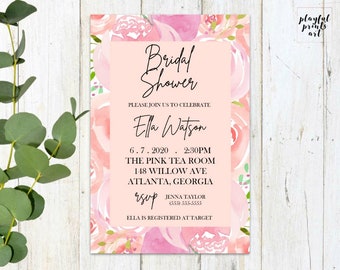 Personalized Floral Bridal Shower Invitation, 4x6 or 5x7, Digital Download, Printable