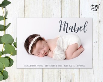 Personalized Minimalist Birth Announcement Card, 4x6 or 5x7,  Digital Download, Printable