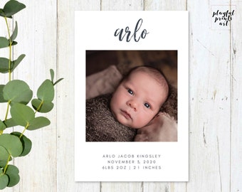 Personalized Minimalist Birth Announcement Card, 4x6 or 5x7,  Digital Download, Printable