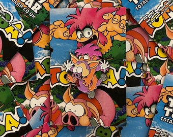TOMBA! - 豚に乗って飛び跳ねるトンバのエナメルメタルピンバッジ