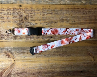 Blood Splattered All Over Print white Lanyard