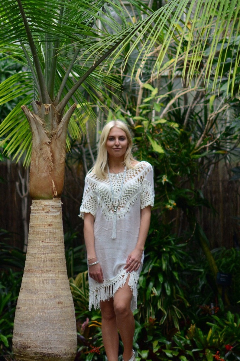 Fringed cream crochet dress Etsy