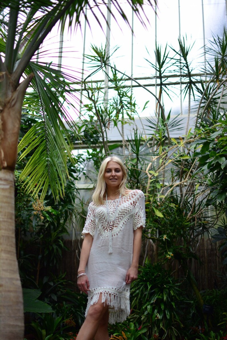 Fringed cream crochet dress Etsy