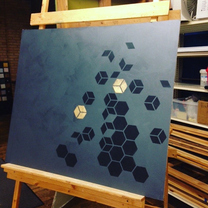 Small Hexagon Cube Tile Allover Geometric Wall Stencil Etsy