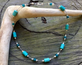 Turquoise and silver beaded necklace