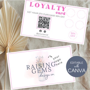 Klantenkaarten, DIY marketingkaarten sjabloonontwerp, Business Rewards Card, VIP-loyaliteitskaarten, sjabloon voor visitekaartjes roze retro