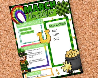 March Newsletter, Editable Newsletter Template, School Newsletter, Parent Communication, Teacher Newsletter, Spring News