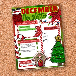 December newsletter template, Christmas theme newsletter, school newsletter template, monthly newsletter Christmas theme