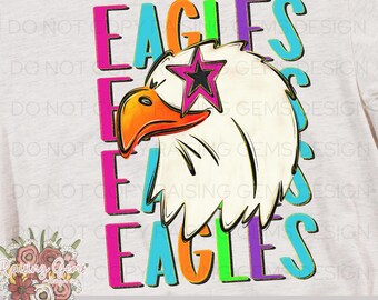 Eagles Neon Mascot PNG Digital Design, Sublimation Art for School Spirit, Team Spirit, Bright Colorful Print