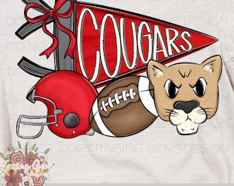 Cougars football png, Digital Download Mascot Design, Sublimation Art, Football Team Spirit, PNG Clipart