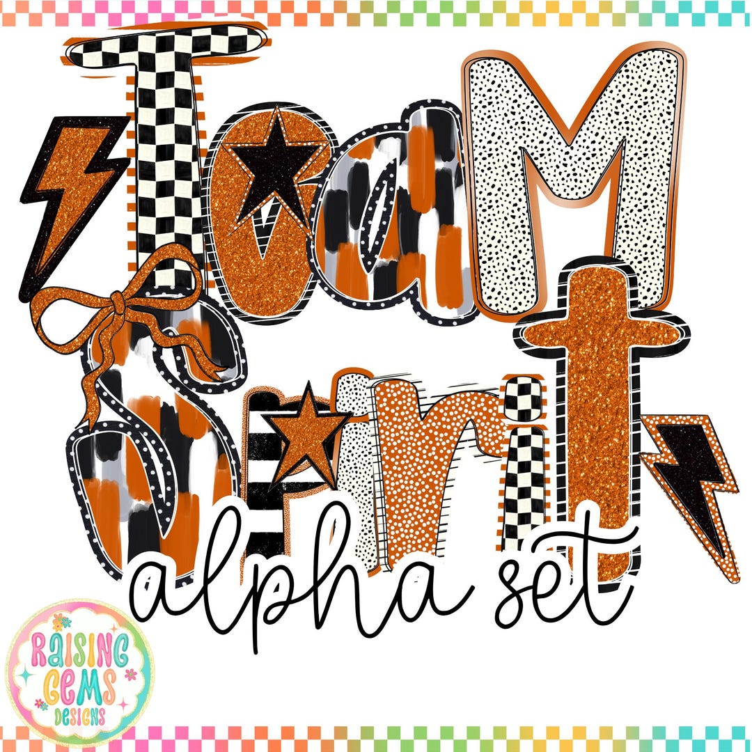 Hand Lettered Alpha Orange, Digital Download PNG, Team Spirit Alpha ...